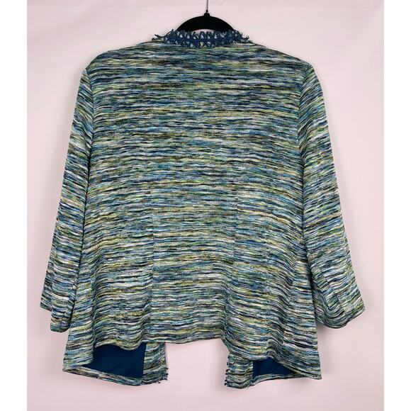 Chico’s Green Teal Tweed Open Front Blazer Cardigan Jacket Size 1 (Medium) - Picture 5 of 9